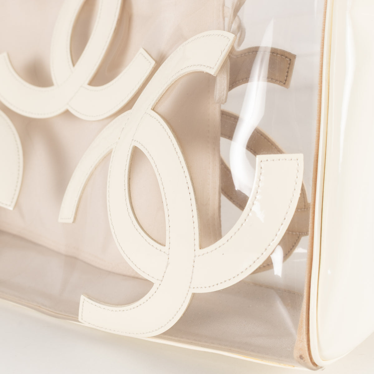 Chanel Cream Vinyl Tote with CC Logo