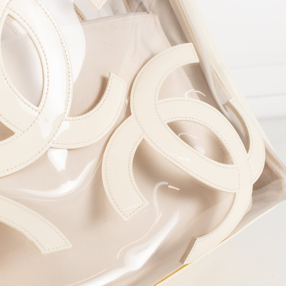Chanel Cream Vinyl Tote with CC Logo