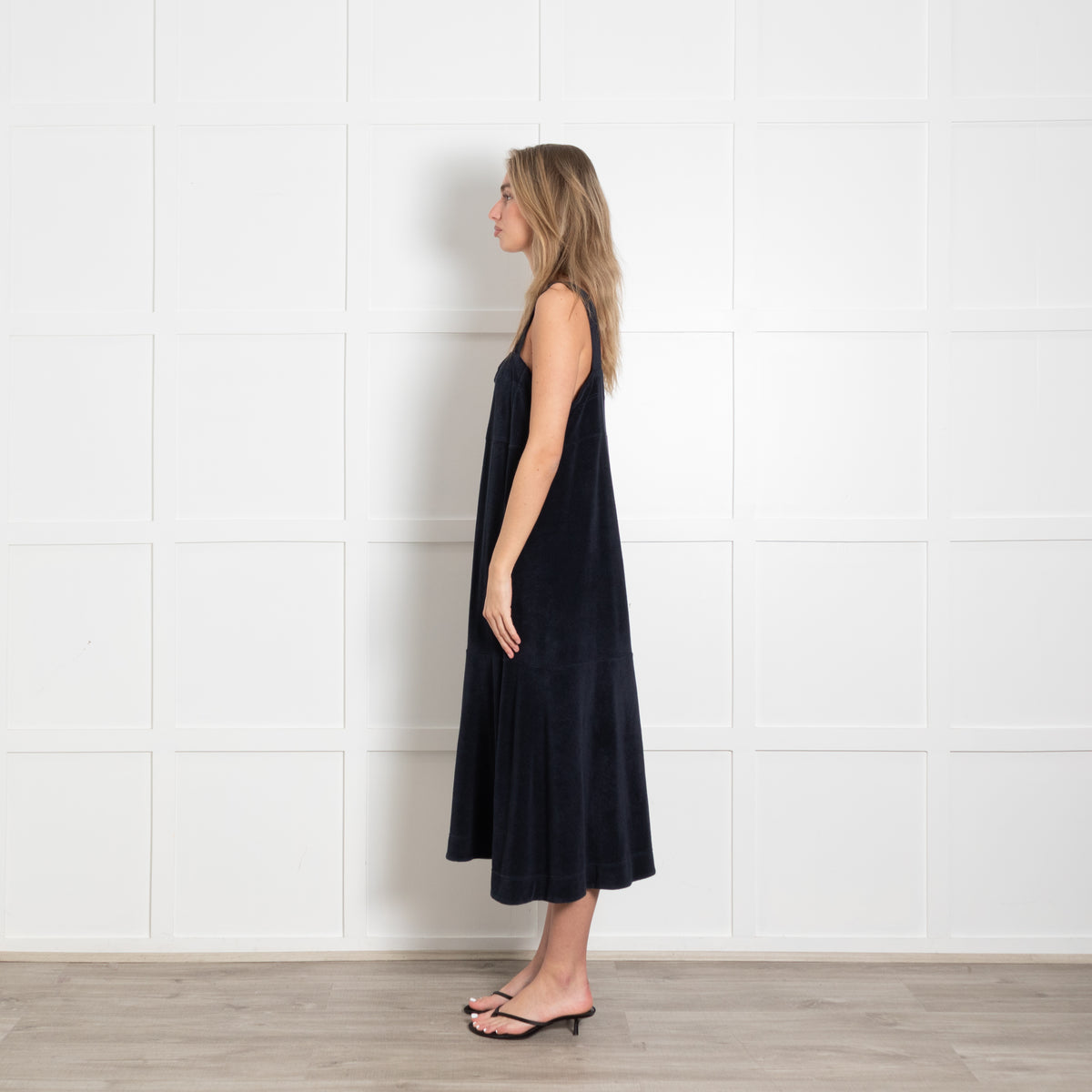Me + Em Navy Towelling Wide Strap Midi Dress