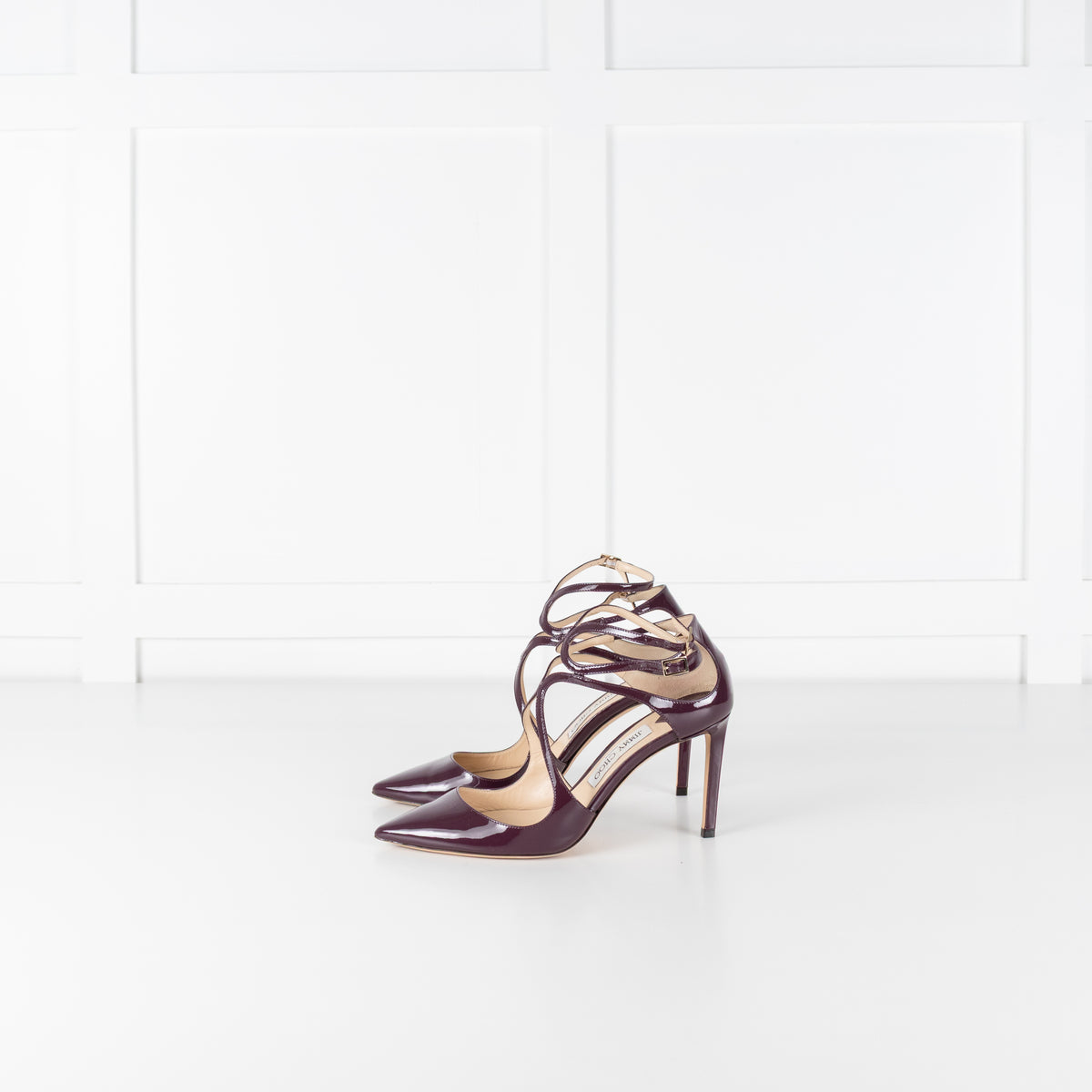 Jimmy Choo Grape Patent 85mm Lancer Heels