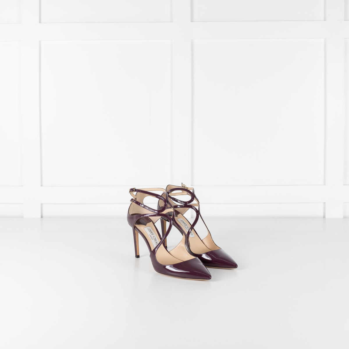 Jimmy Choo Grape Patent 85mm Lancer Heels