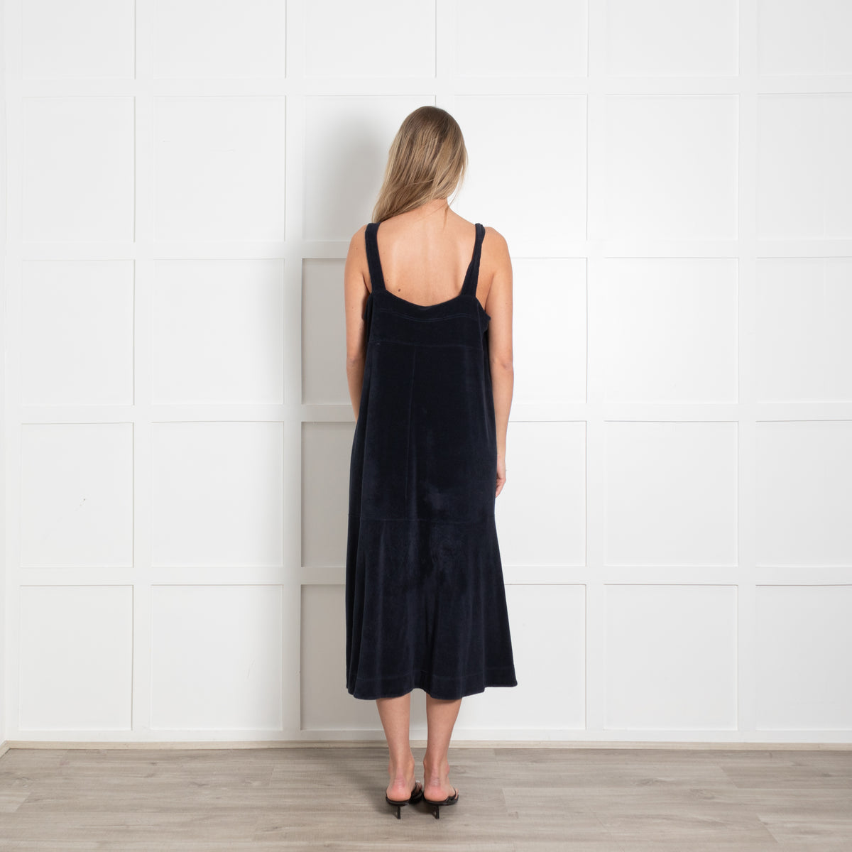 Me + Em Navy Towelling Wide Strap Midi Dress