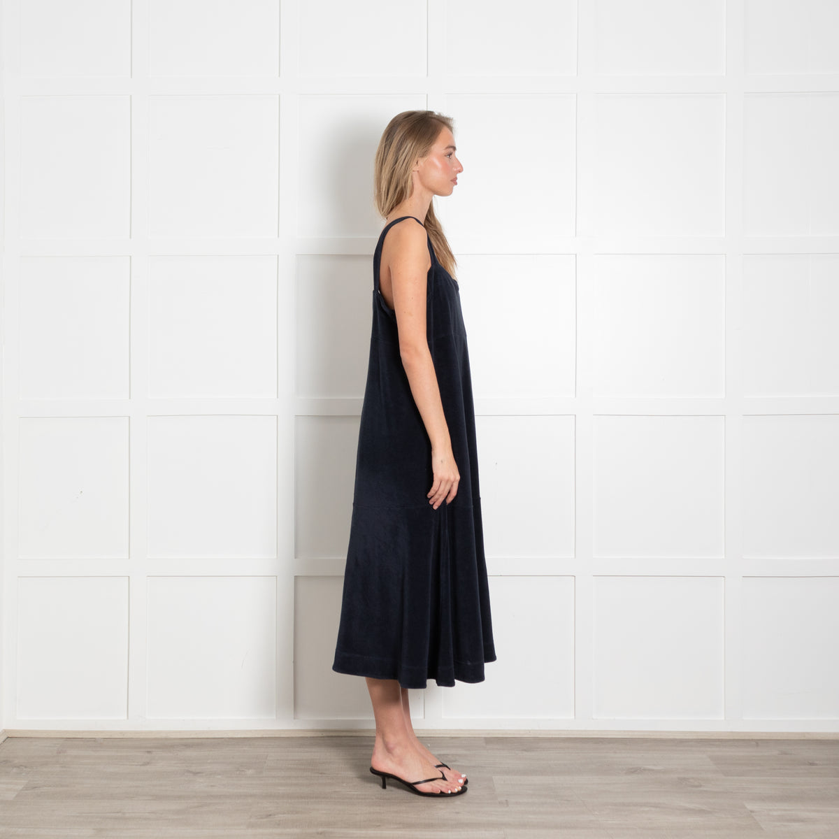 Me + Em Navy Towelling Wide Strap Midi Dress