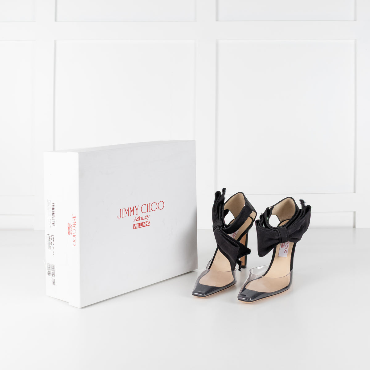 Jimmy Choo x Ashley Williams Black Glinda Grosgrain Bow Perspex Heels