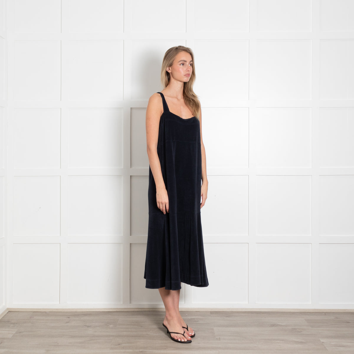 Me + Em Navy Towelling Wide Strap Midi Dress