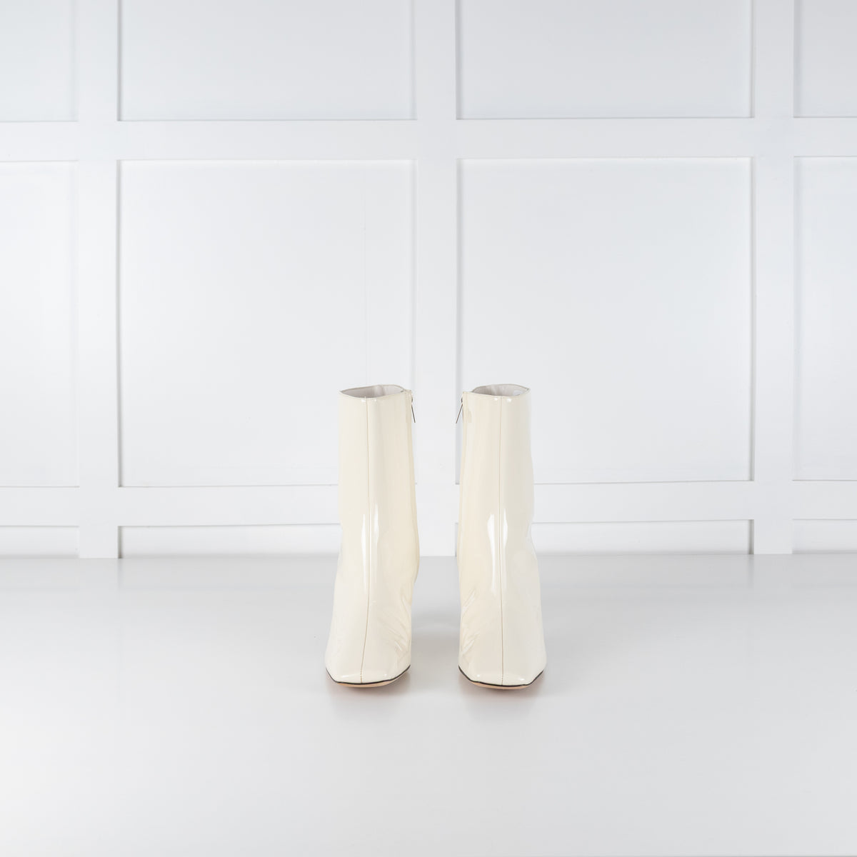 Jimmy Choo Kinsey Cream Patent Wide Heel Ankle Boot