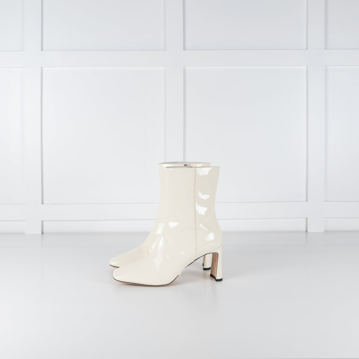 Jimmy Choo Kinsey Cream Patent Wide Heel Ankle Boot