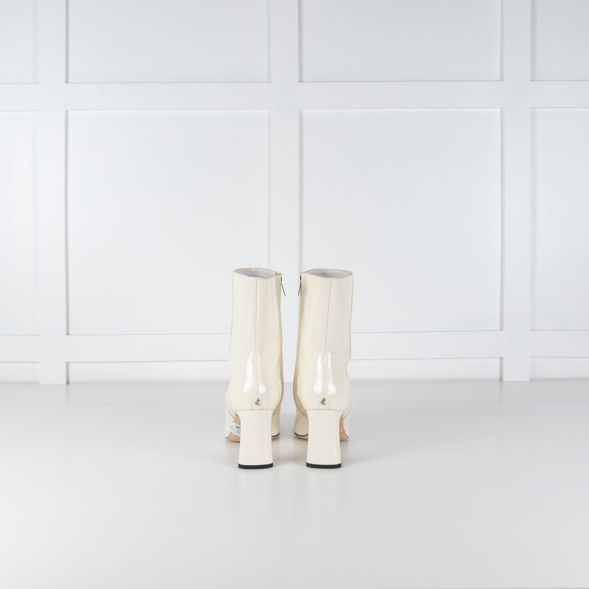 Jimmy Choo Kinsey Cream Patent Wide Heel Ankle Boot