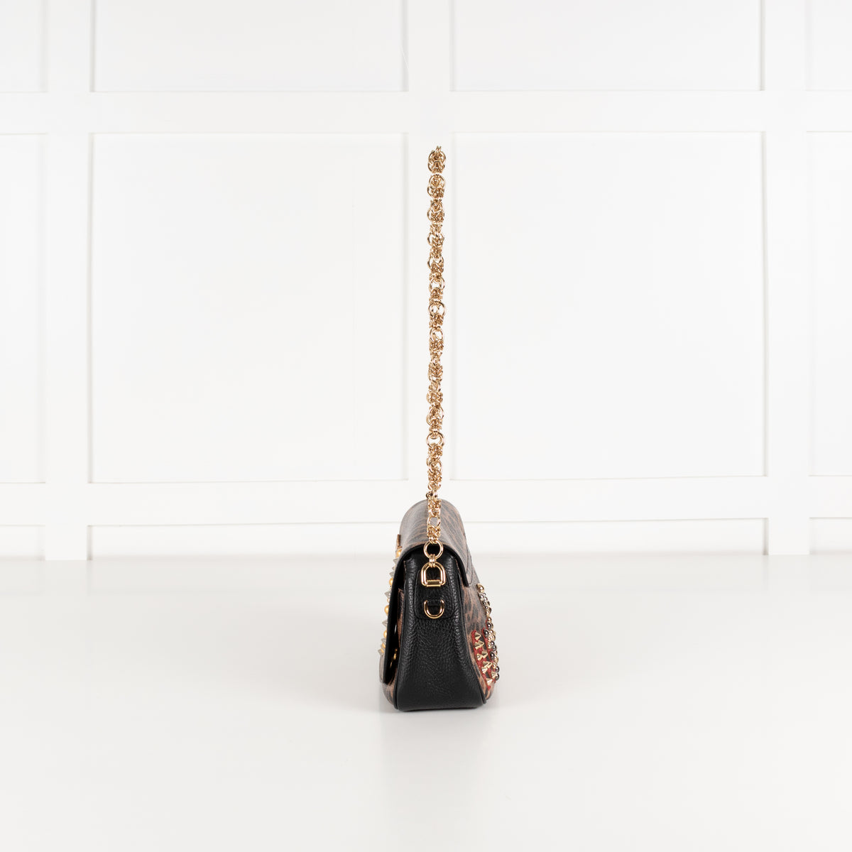 Dolce & Gabbana Brown Leopard Print Fabric Cat Heart Motif Shoulder Bag