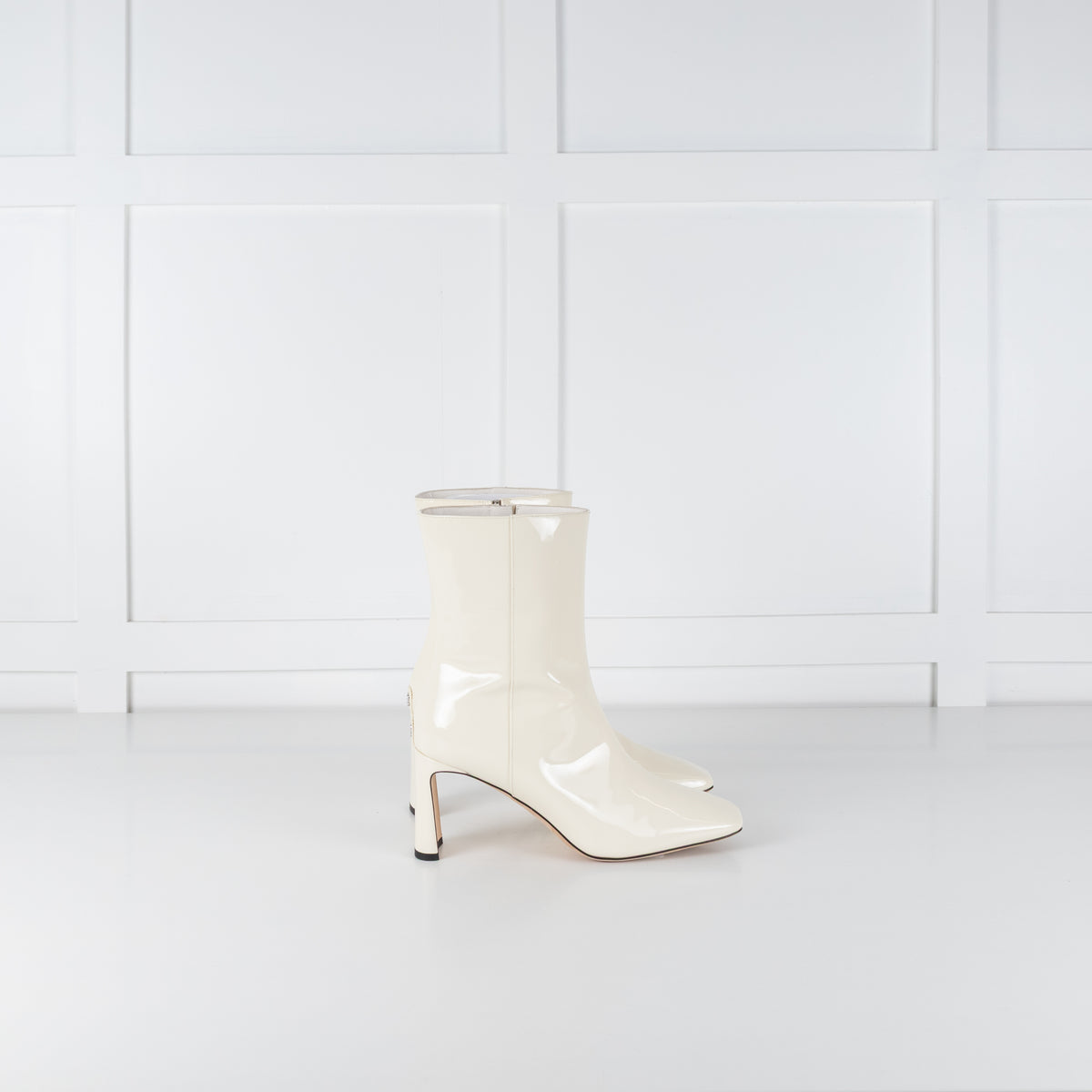 Jimmy Choo Kinsey Cream Patent Wide Heel Ankle Boot