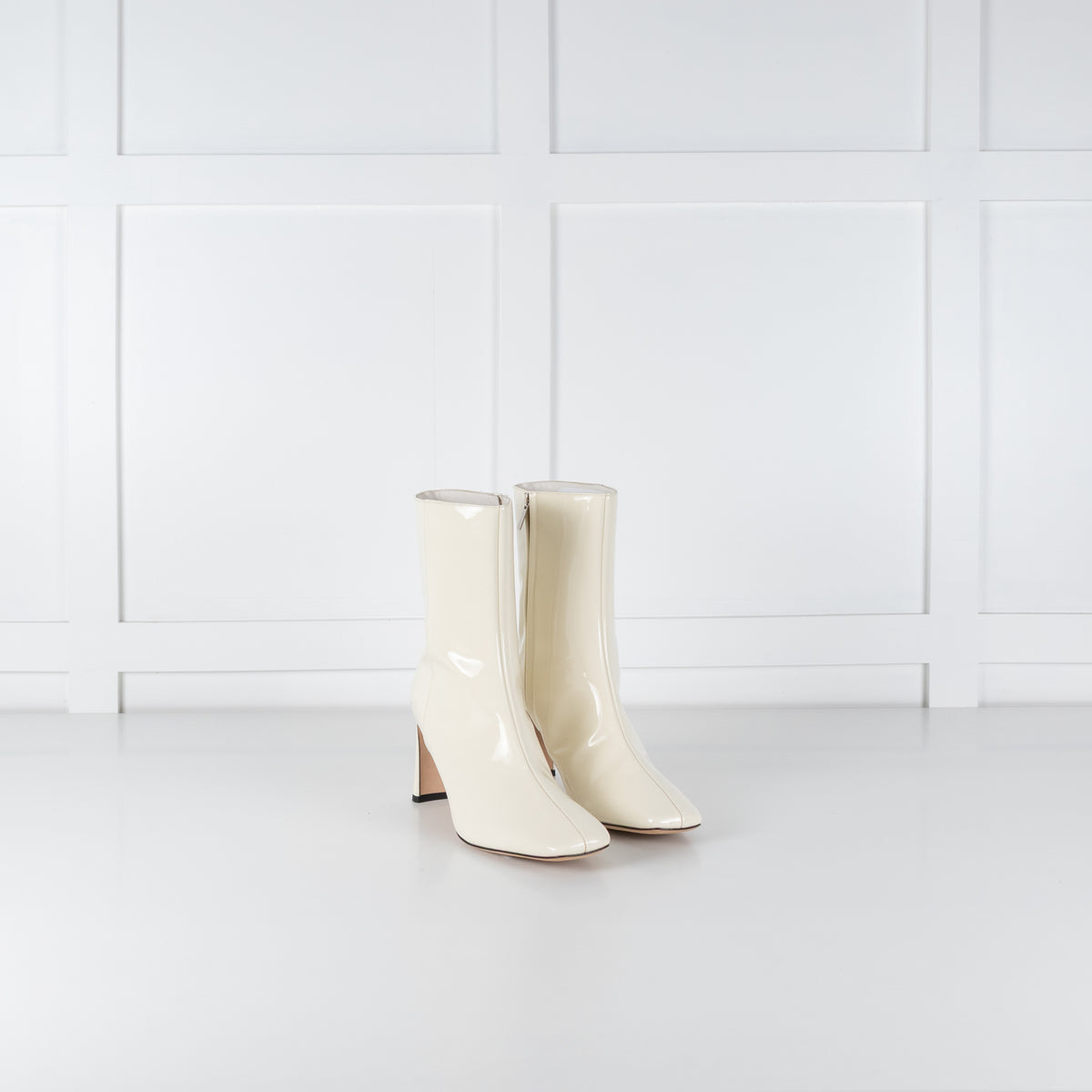 Jimmy Choo Kinsey Cream Patent Wide Heel Ankle Boot
