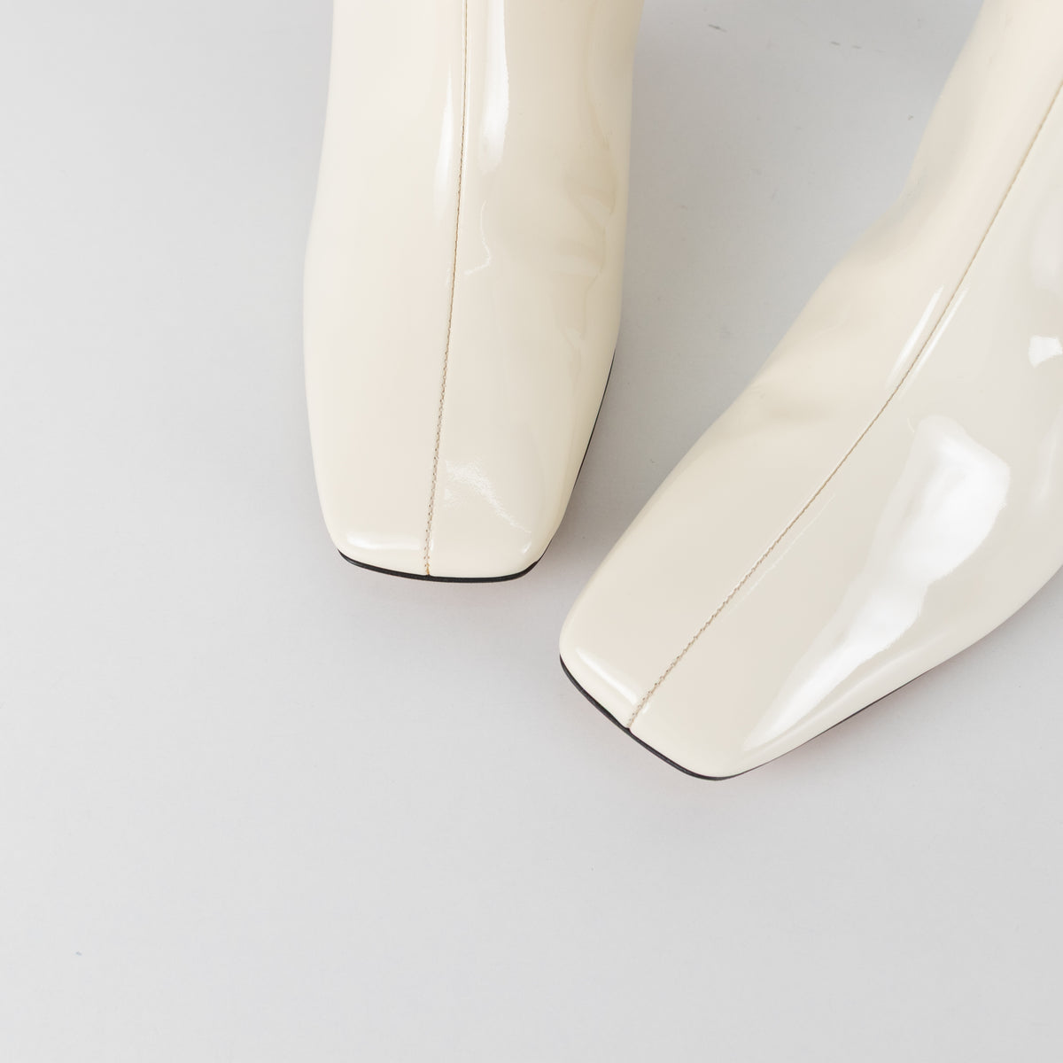 Jimmy Choo Kinsey Cream Patent Wide Heel Ankle Boot