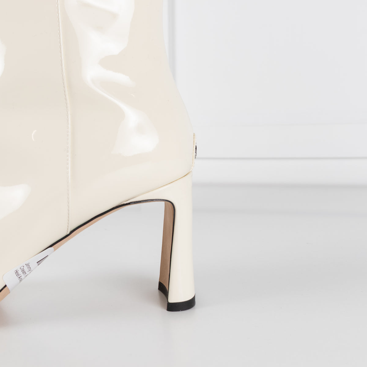 Jimmy Choo Kinsey Cream Patent Wide Heel Ankle Boot