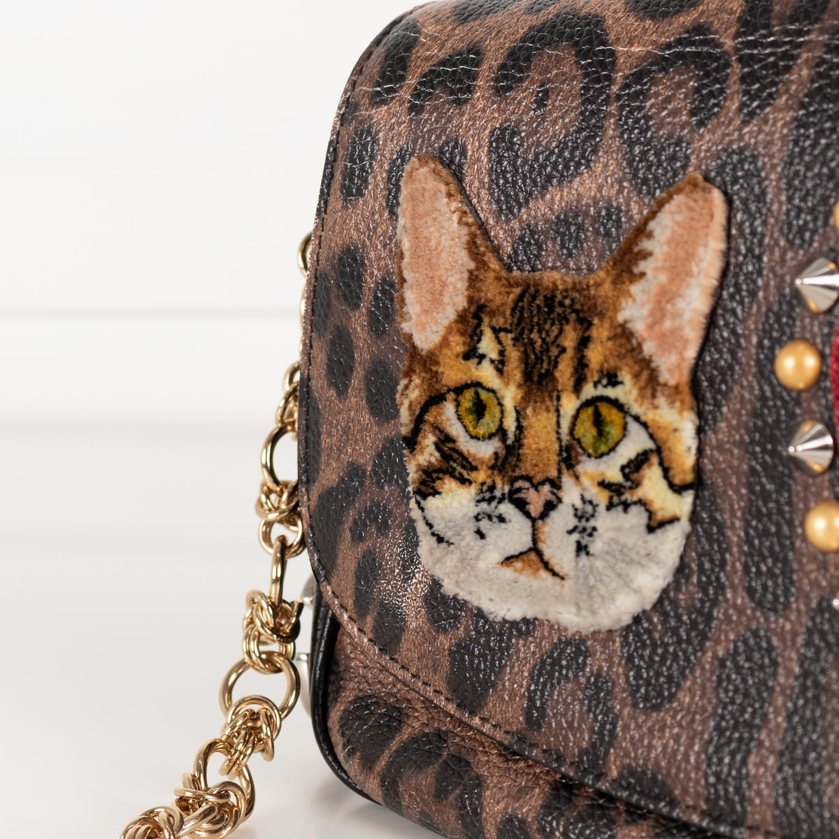 Dolce & Gabbana Brown Leopard Print Fabric Cat Heart Motif Shoulder Bag