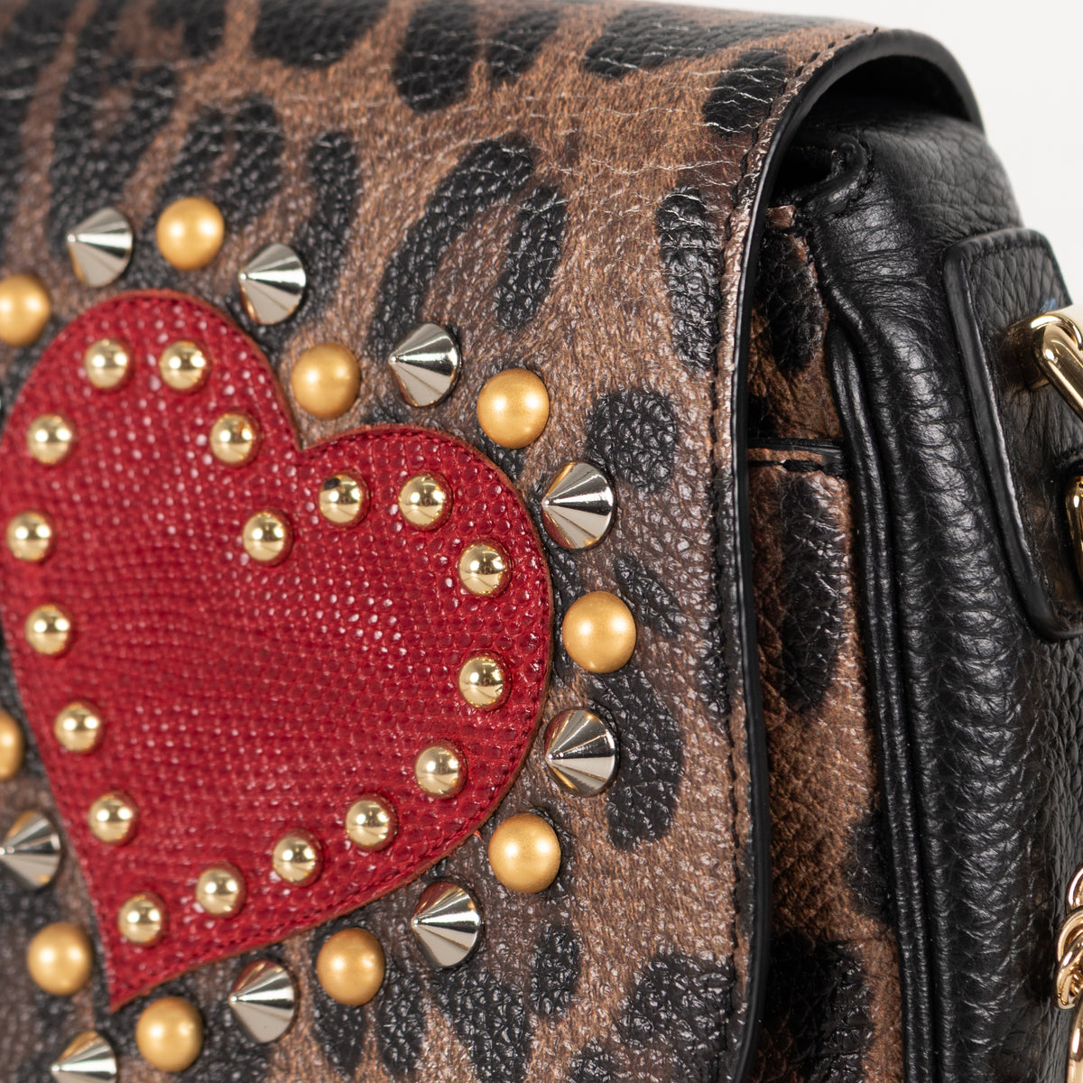 Dolce & Gabbana Brown Leopard Print Fabric Cat Heart Motif Shoulder Bag