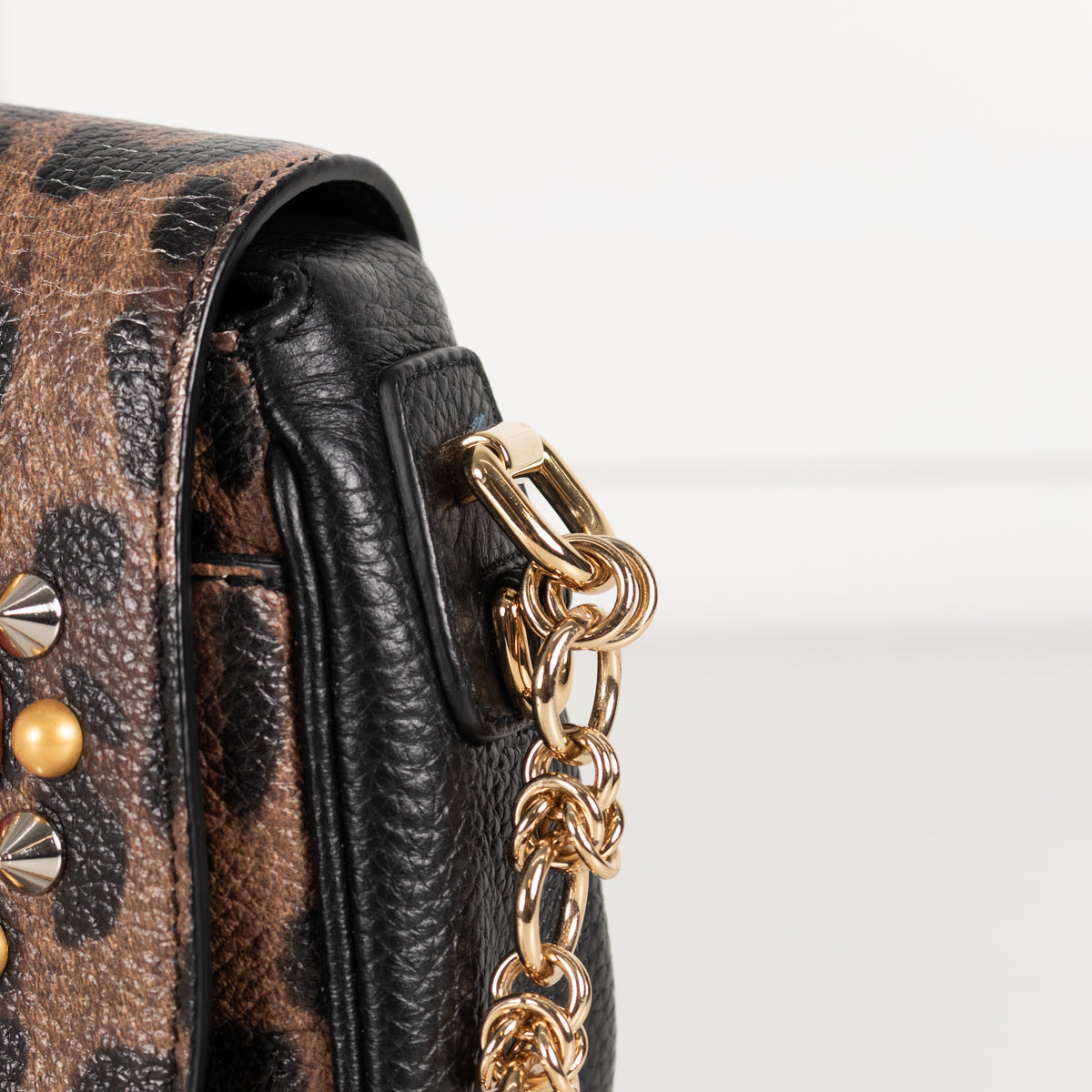 Dolce & Gabbana Brown Leopard Print Fabric Cat Heart Motif Shoulder Bag