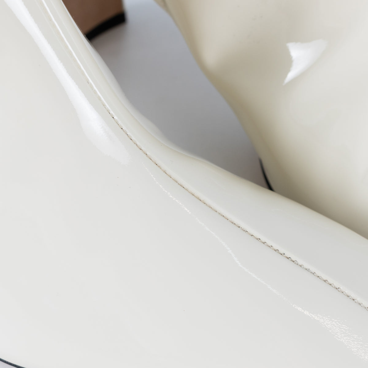 Jimmy Choo Kinsey Cream Patent Wide Heel Ankle Boot