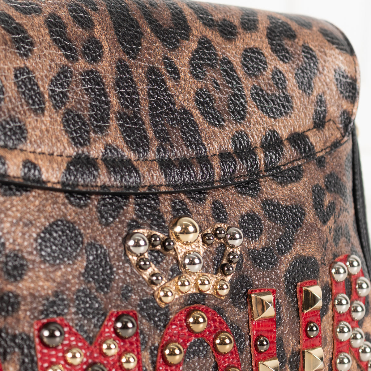 Dolce & Gabbana Brown Leopard Print Fabric Cat Heart Motif Shoulder Bag