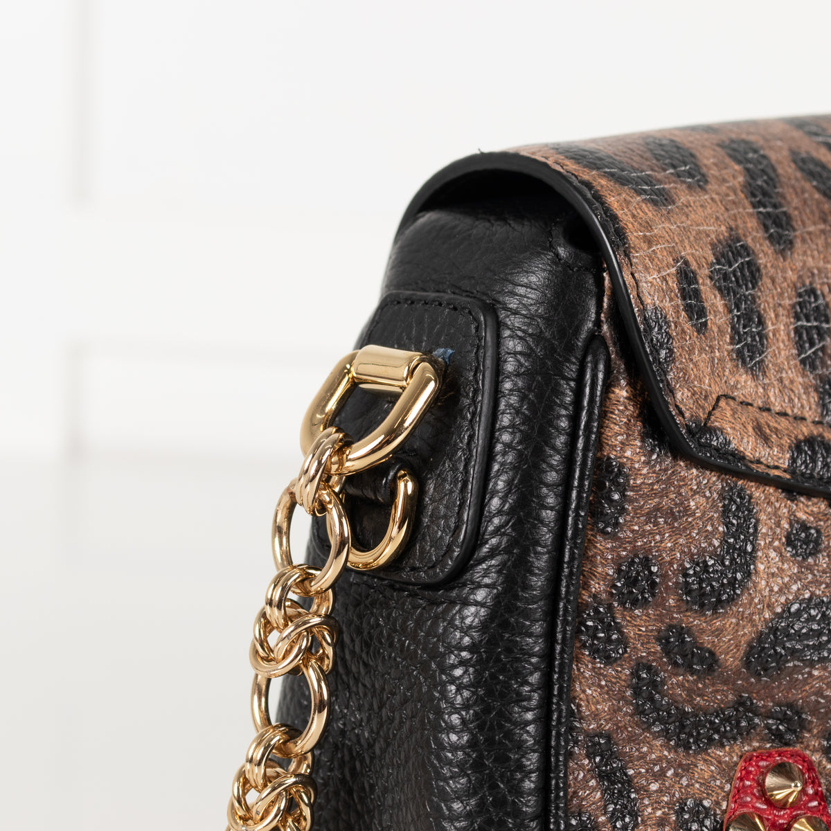 Dolce & Gabbana Brown Leopard Print Fabric Cat Heart Motif Shoulder Bag
