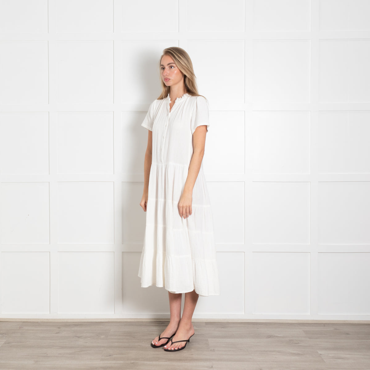 Project AJ117 White Cheesecloth Tiered Dress
