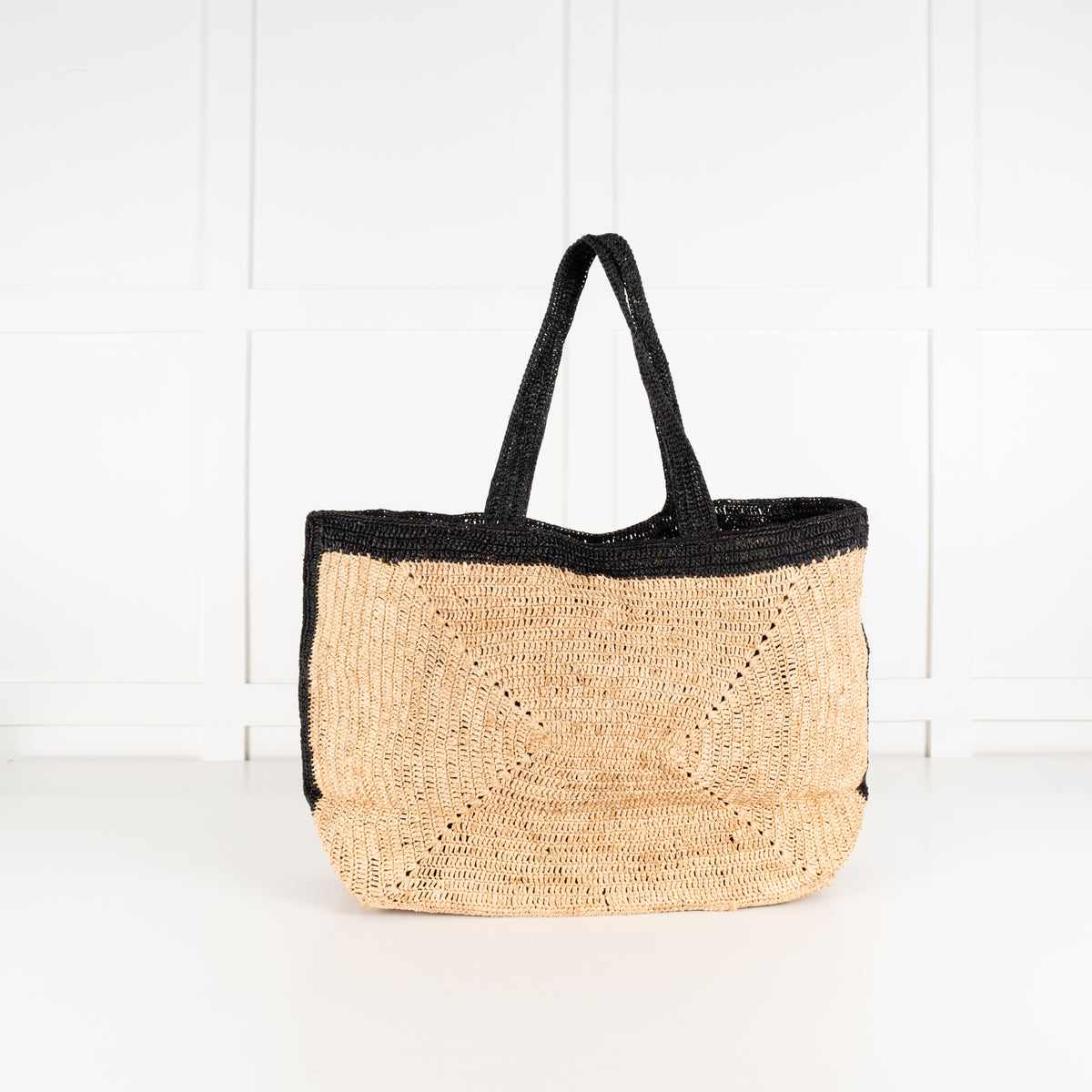 Me + Em Soft Black & Beige Raffia Tote
