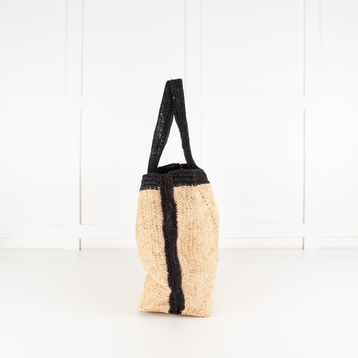 Me + Em Soft Black & Beige Raffia Tote