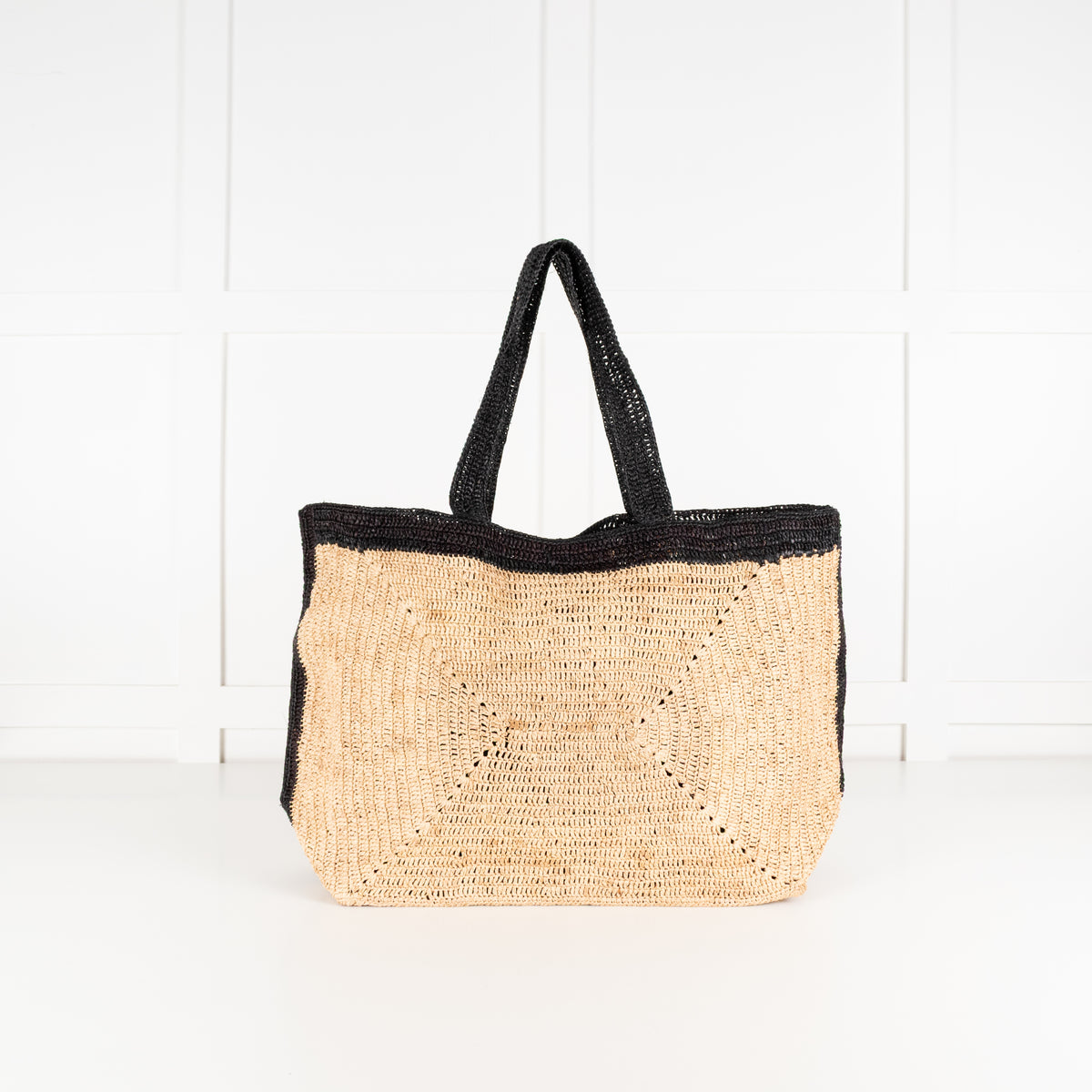 Me + Em Soft Black & Beige Raffia Tote