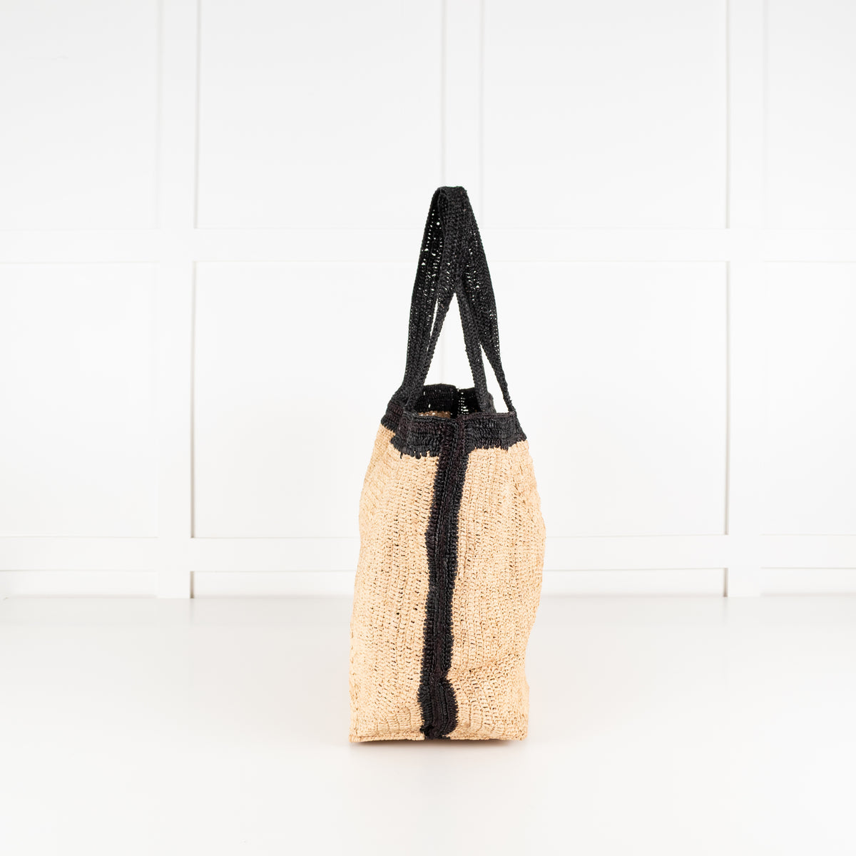 Me + Em Soft Black & Beige Raffia Tote