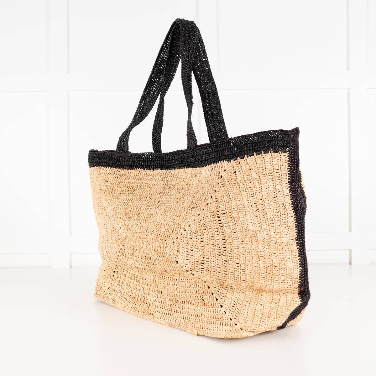 Me + Em Soft Black & Beige Raffia Tote