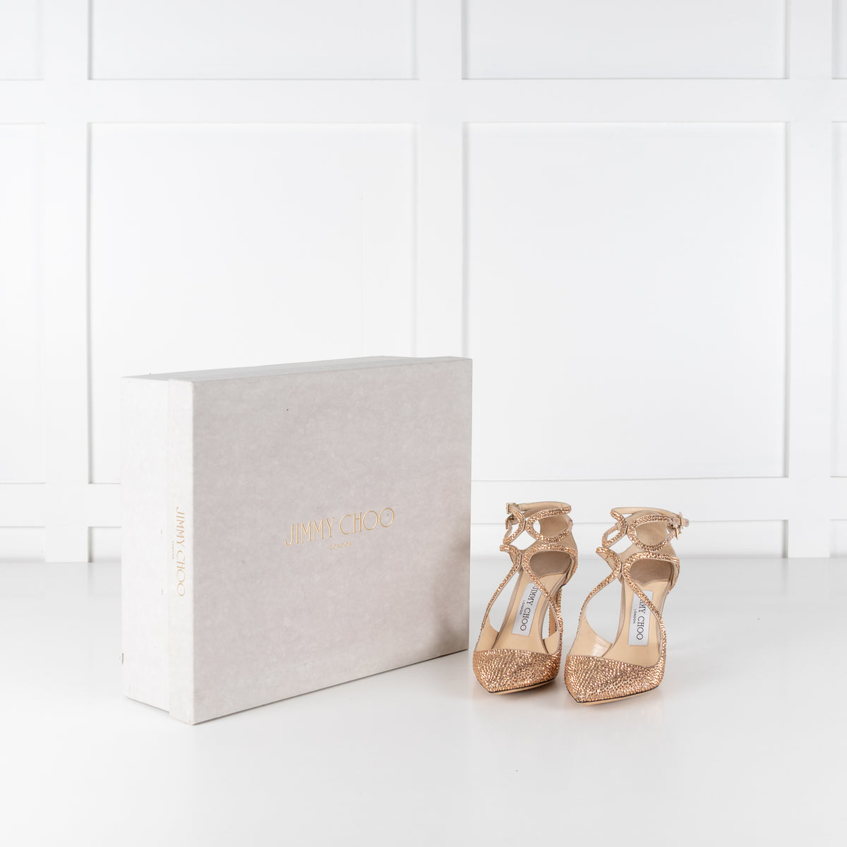 Jimmy Choo Rose Gold Crystal Lancer 85 Heels