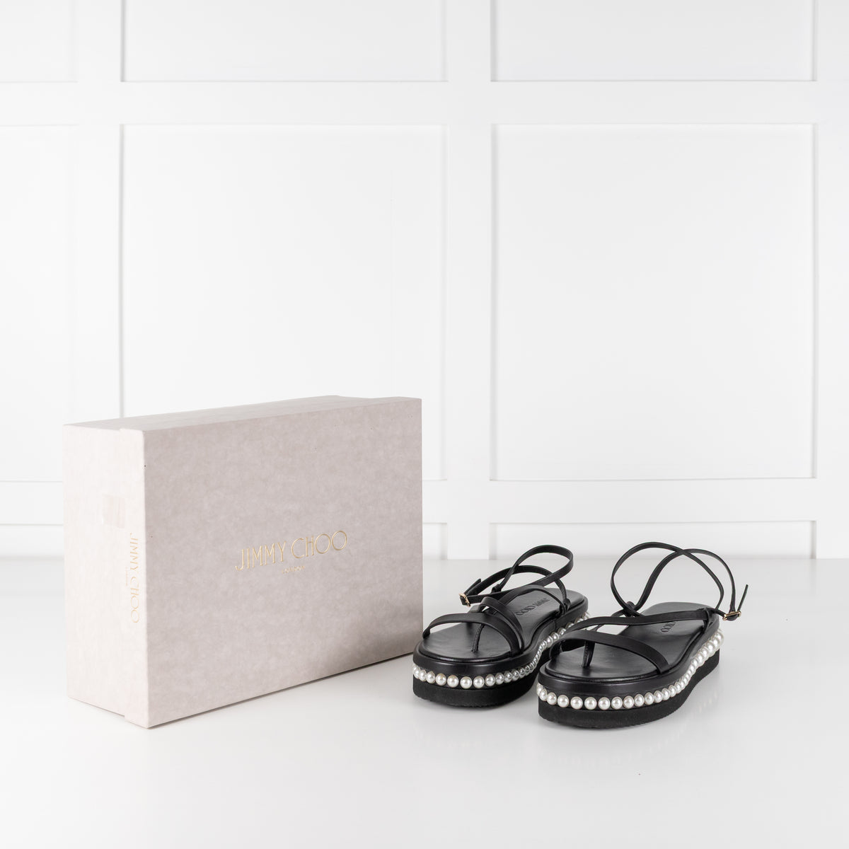 Jimmy Choo Black Pearl Sole Pine Flat Sandal