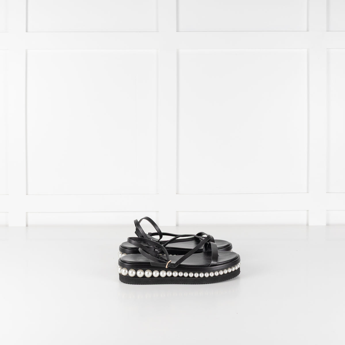 Jimmy Choo Black Pearl Sole Pine Flat Sandal