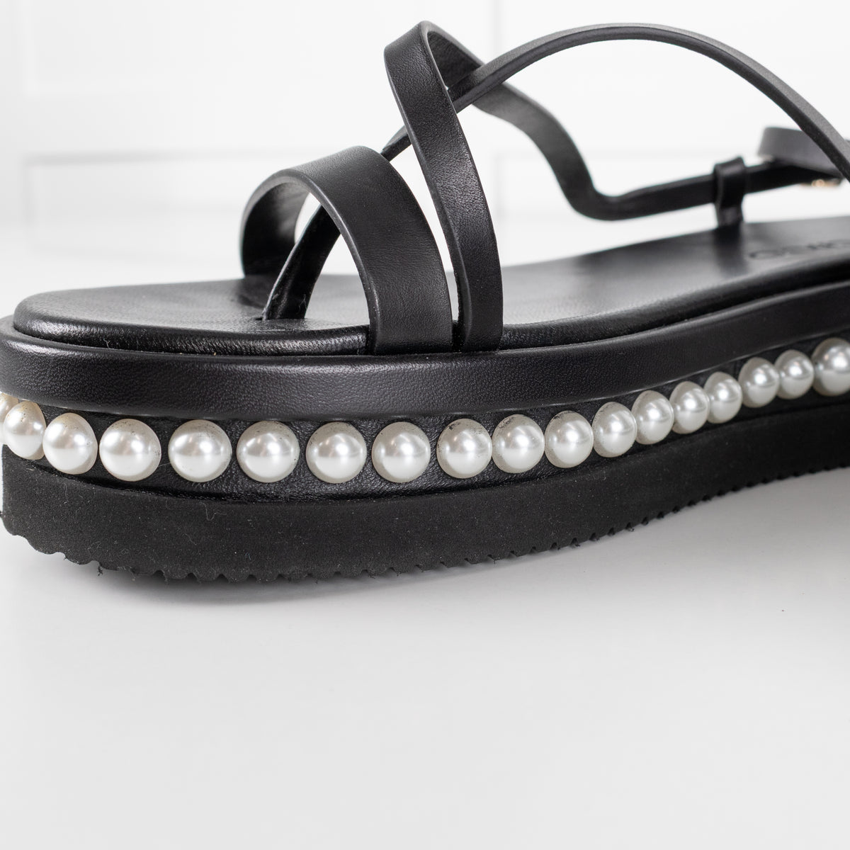 Jimmy Choo Black Pearl Sole Pine Flat Sandal