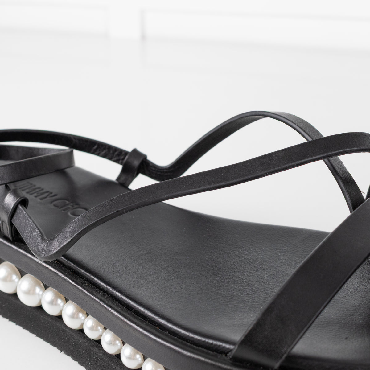 Jimmy Choo Black Pearl Sole Pine Flat Sandal