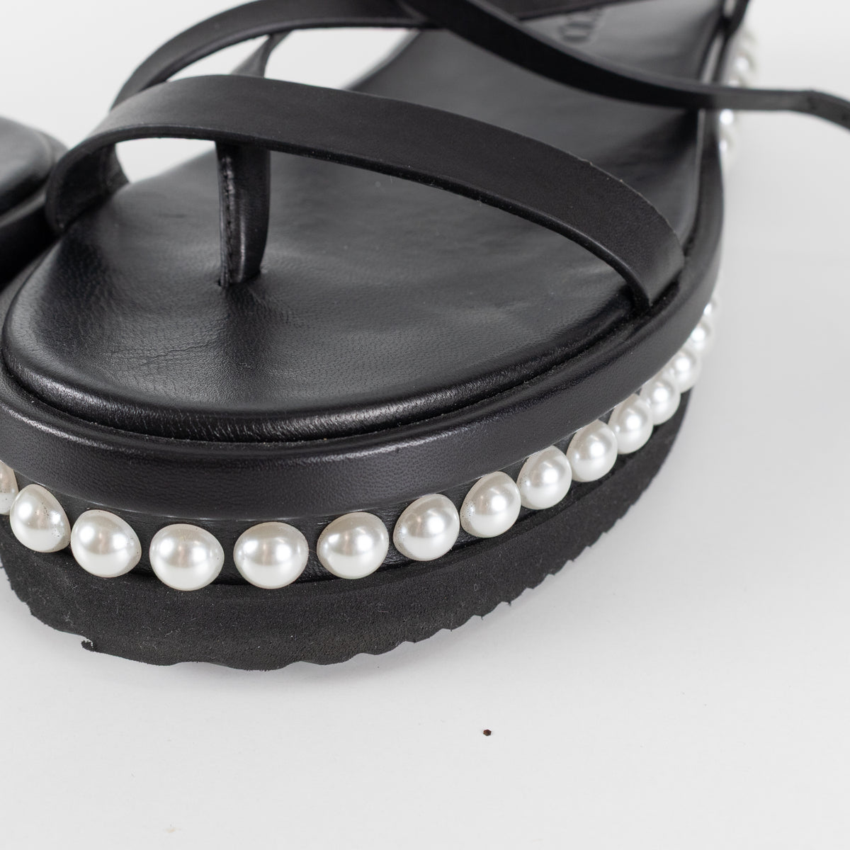 Jimmy Choo Black Pearl Sole Pine Flat Sandal