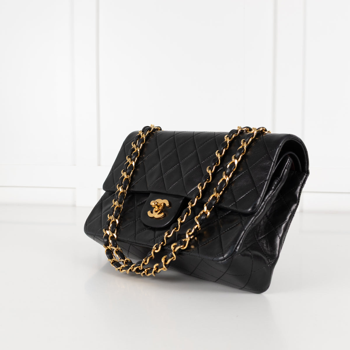 Chanel Black Vintage Series 2 Medium Double Flap bag with Gold Hardware