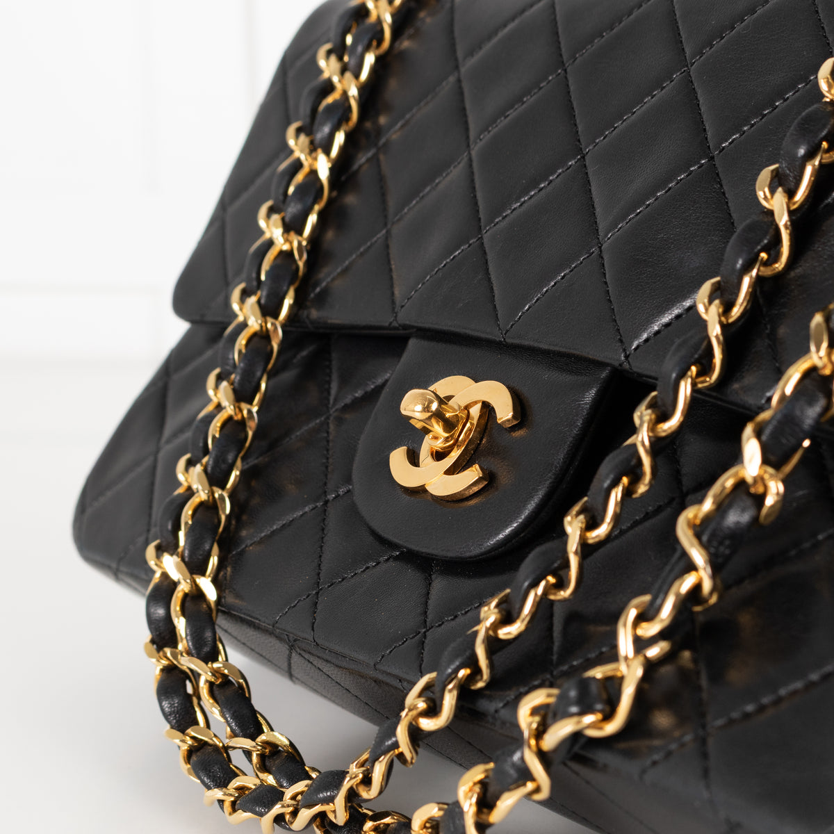 Chanel Black Vintage Series 2 Medium Double Flap bag with Gold Hardware