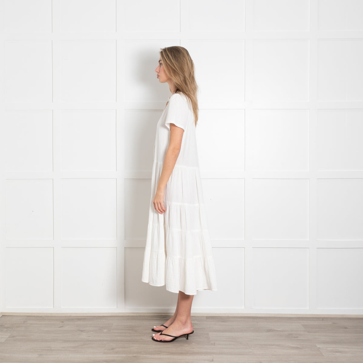 Project AJ117 White Cheesecloth Tiered Dress