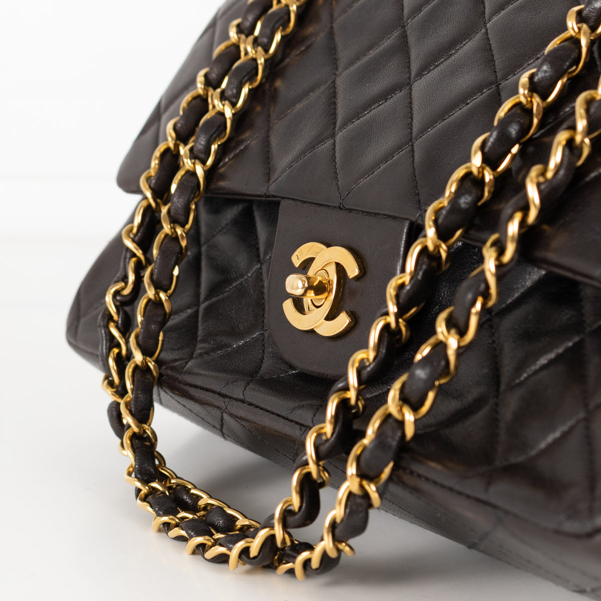 Chanel Vintage Medium Chocolate Lambskin Double Flap Bag