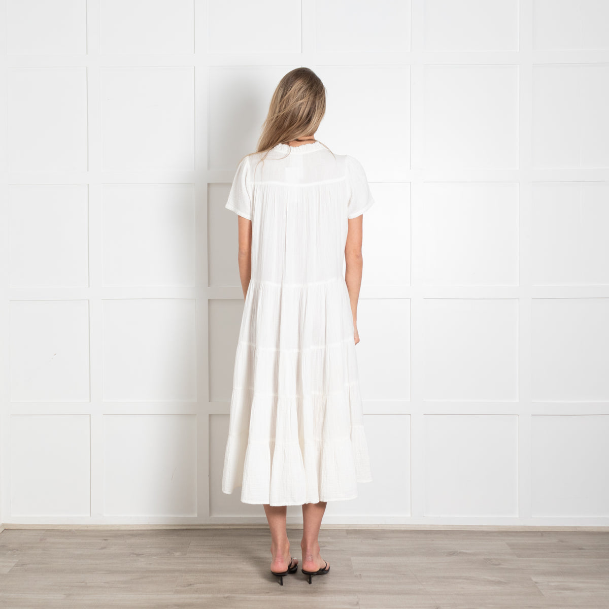 Project AJ117 White Cheesecloth Tiered Dress