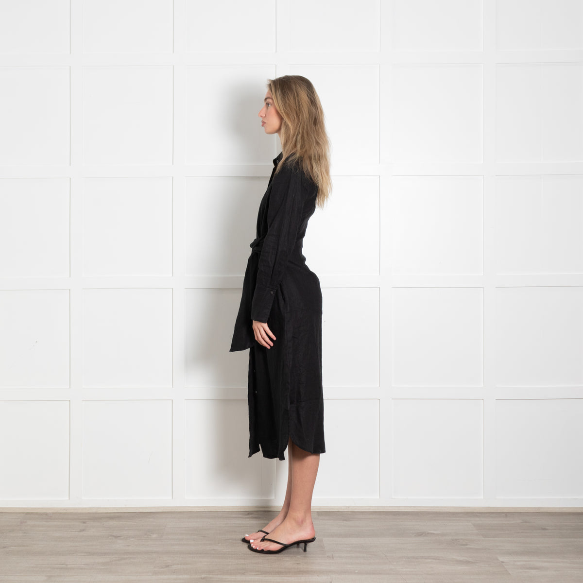 J.McLaughlin Black Linen Button Front & Tie Belt Dress