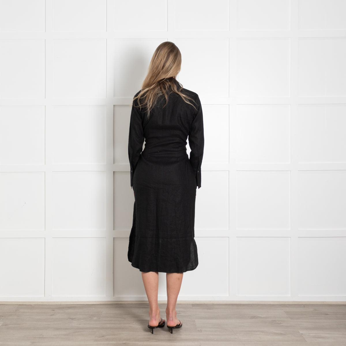 J.McLaughlin Black Linen Button Front & Tie Belt Dress