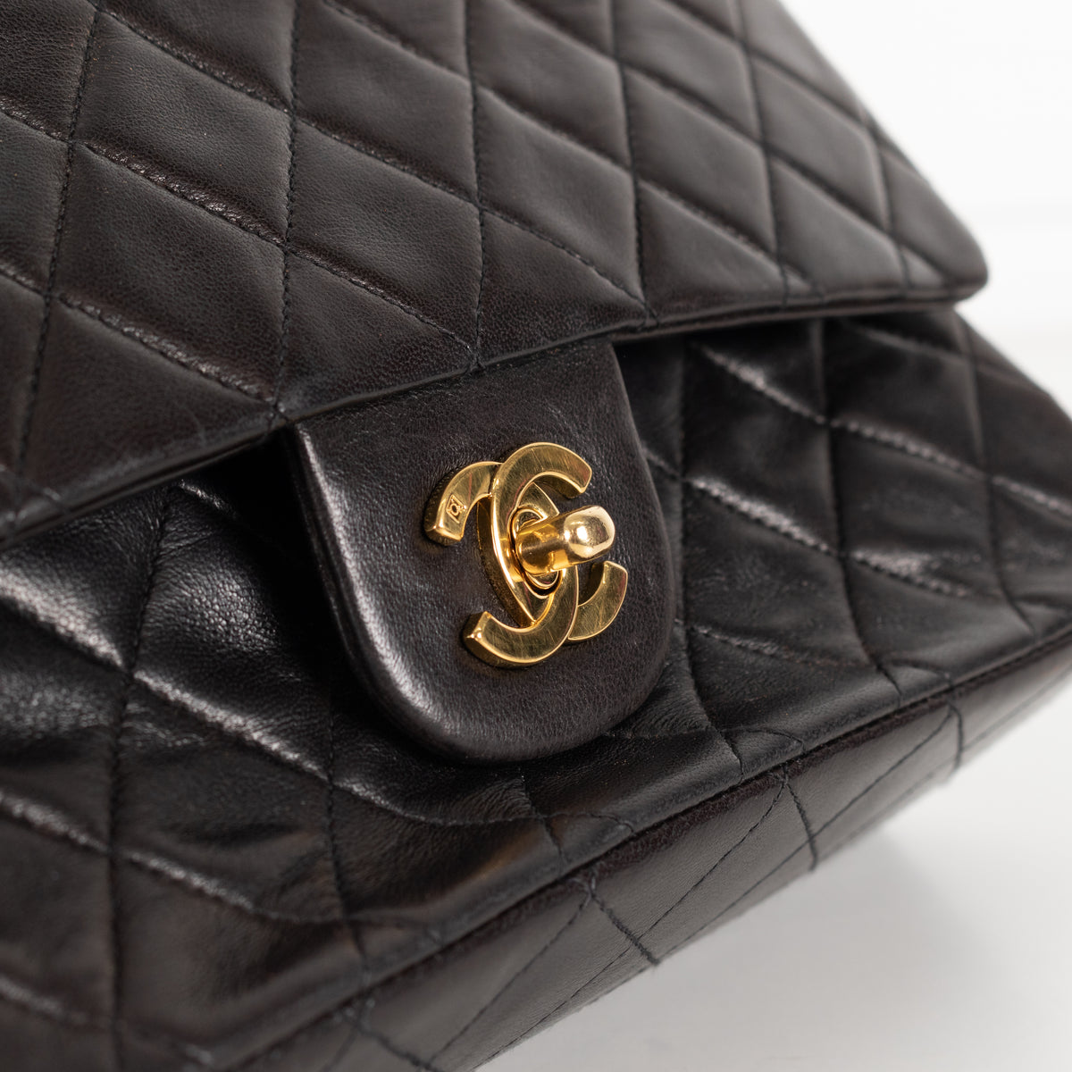 Chanel Vintage Medium Chocolate Lambskin Double Flap Bag
