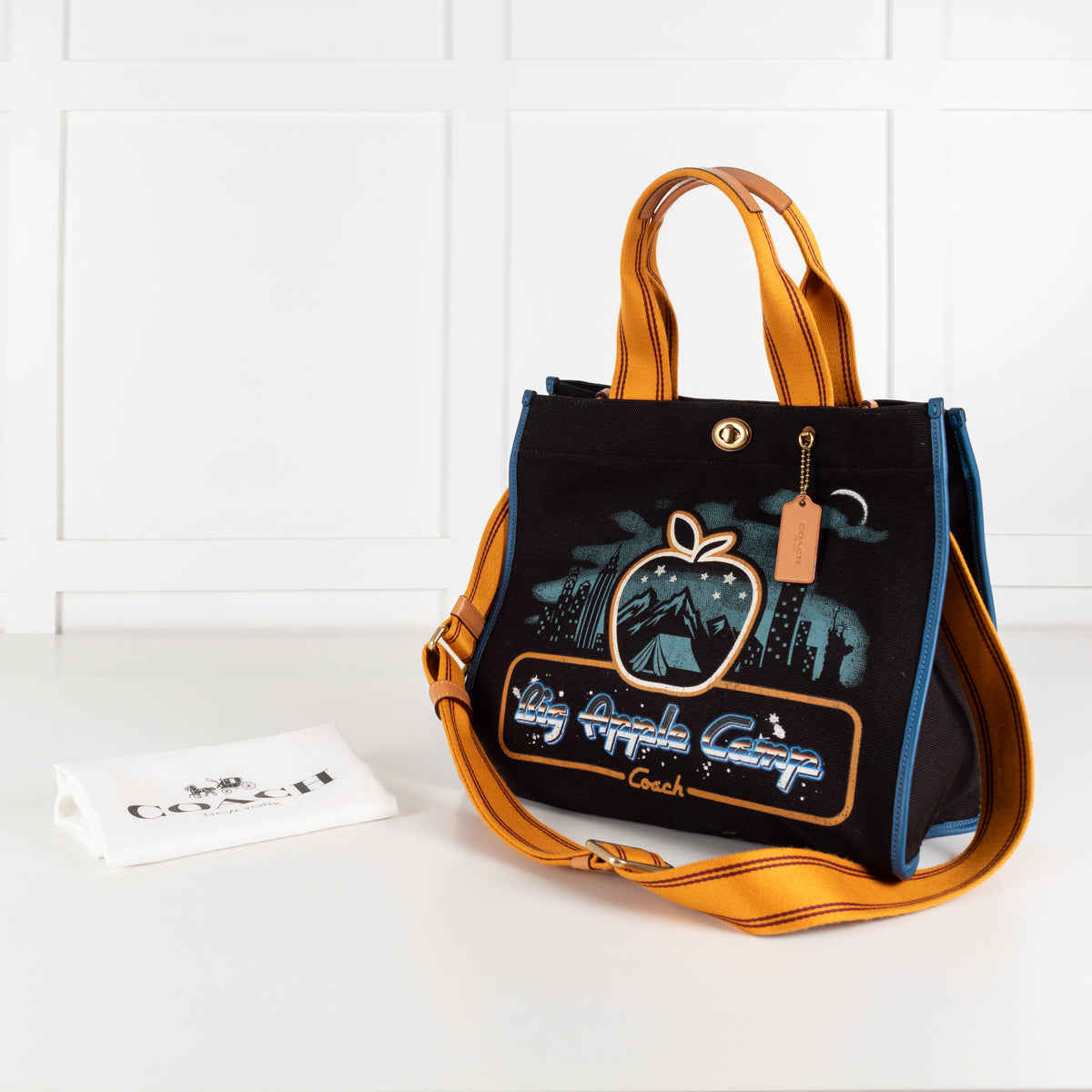 Coach Black Blue Big Apple Camp Print Canvas Tote Bag