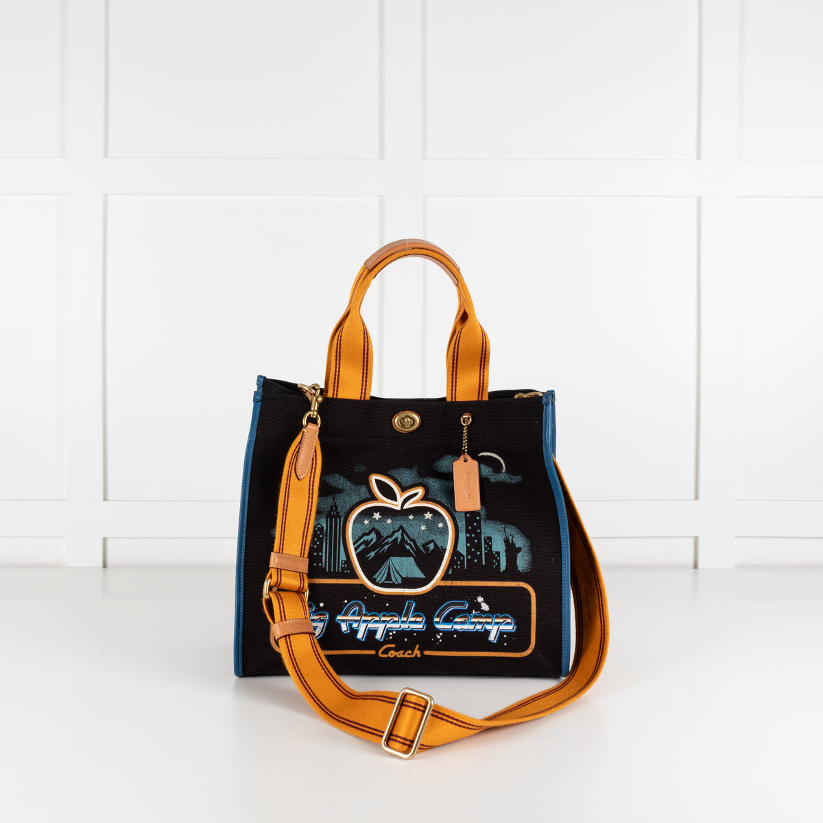 Coach Black Blue Big Apple Camp Print Canvas Tote Bag
