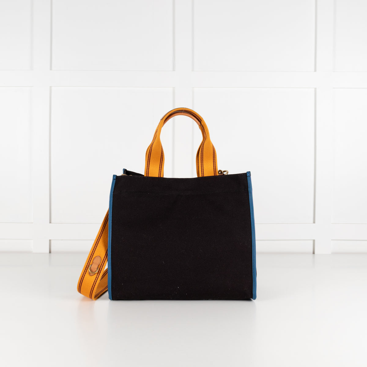 Coach Black Blue Big Apple Camp Print Canvas Tote Bag