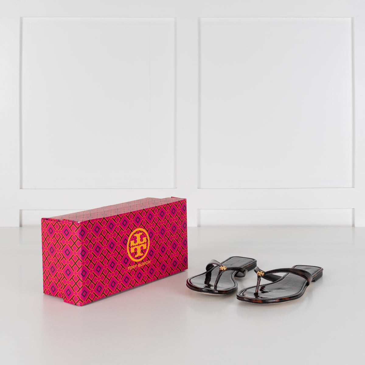 Tory Burch Tortoise Shell Patent Leather Classic Flip Flop