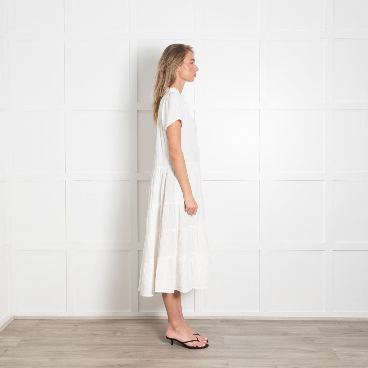 Project AJ117 White Cheesecloth Tiered Dress