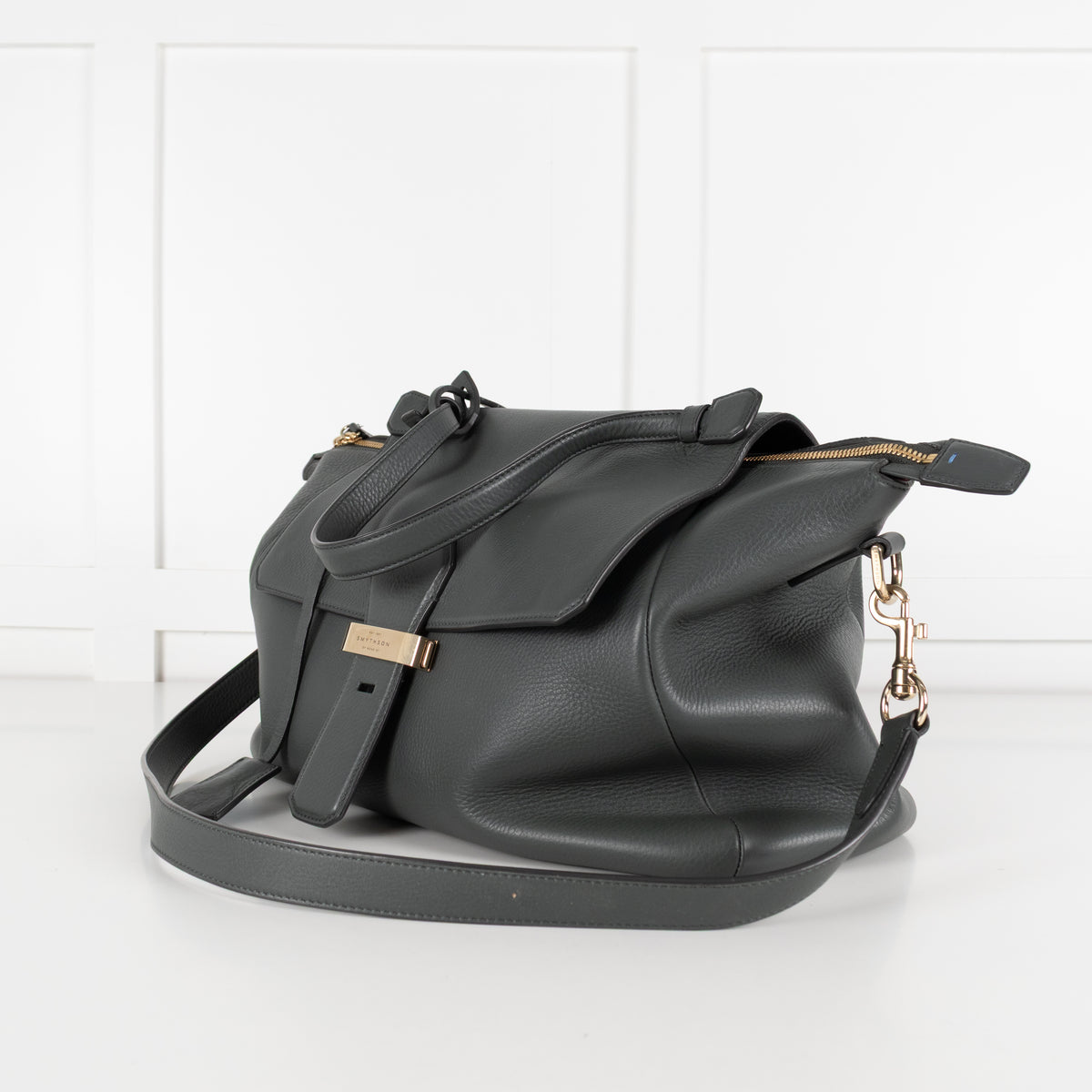 Smythson Grey Berkeley Satchel Bag