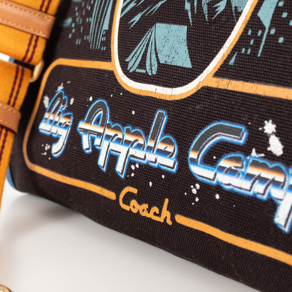 Coach Black Blue Big Apple Camp Print Canvas Tote Bag